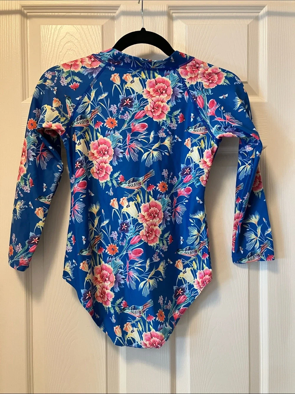 Kids Long-Sleeve Floral Zip Front Swimsuit - Blue